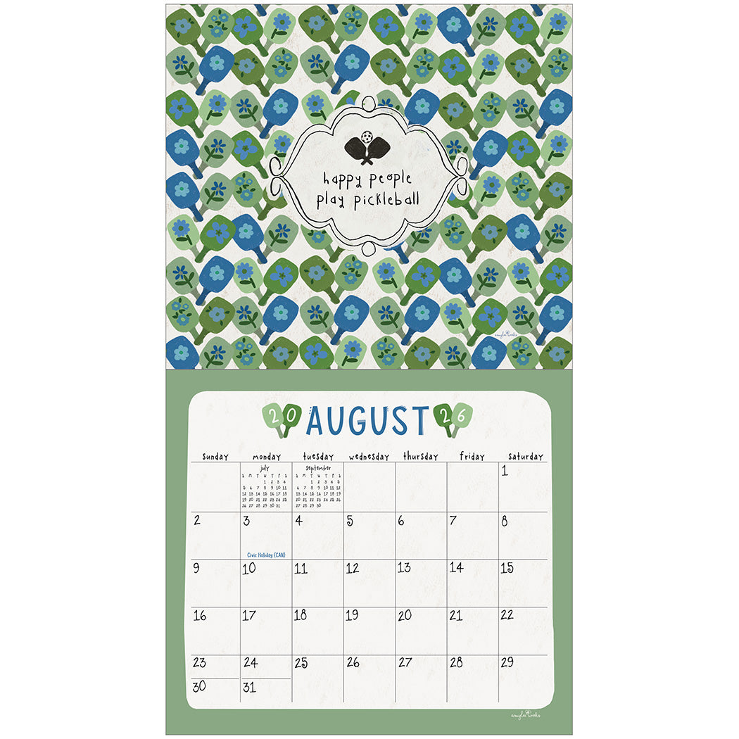 Pickleball 2026 Wall Calendar