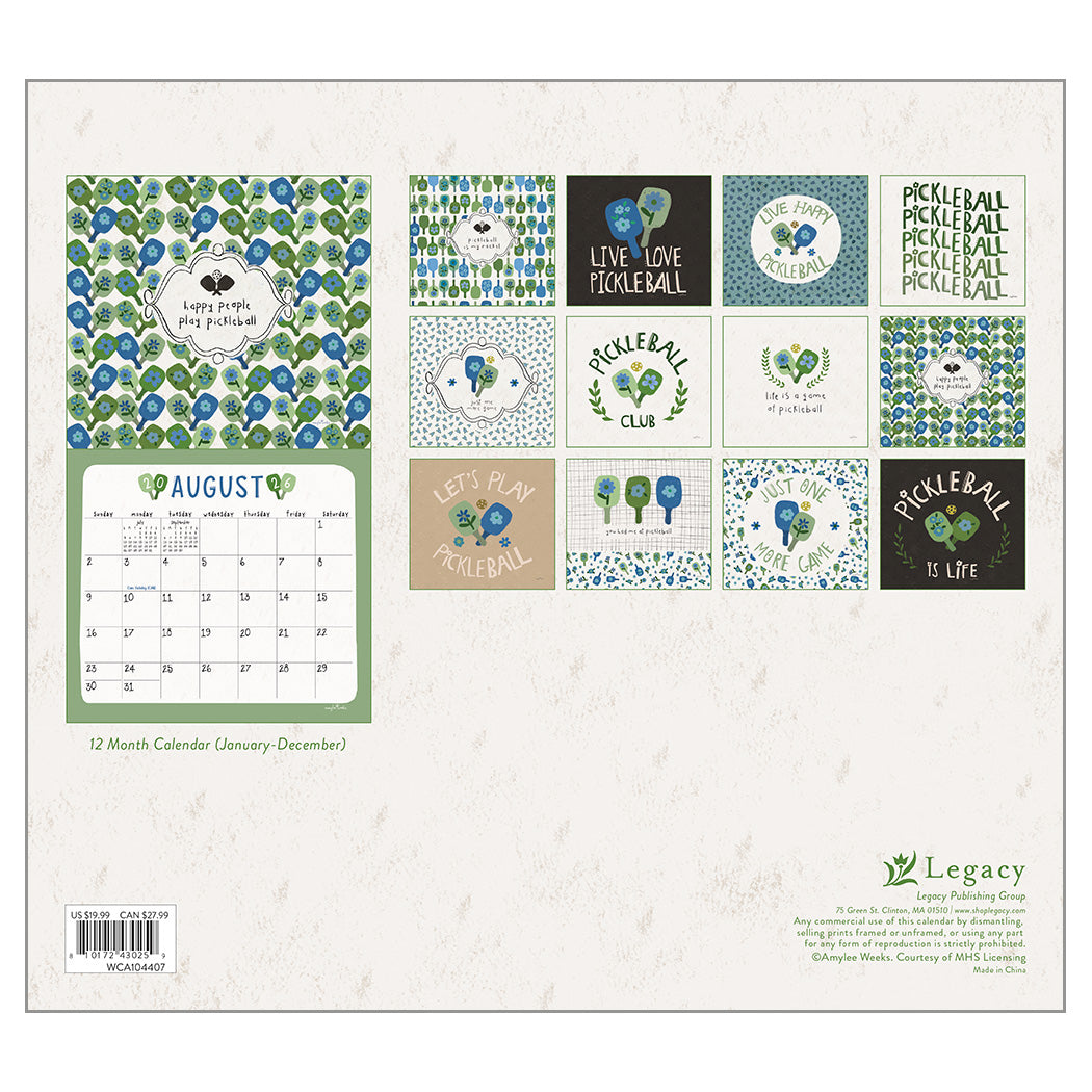 Pickleball 2026 Wall Calendar
