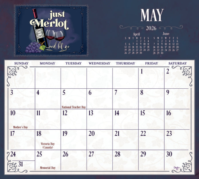 2026 Wine Magnetic Calendar Pad