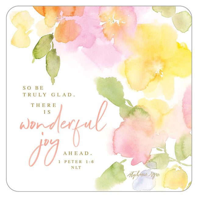 Pastel Orange, Pink, Yellow Flowers coaster set with Scripture